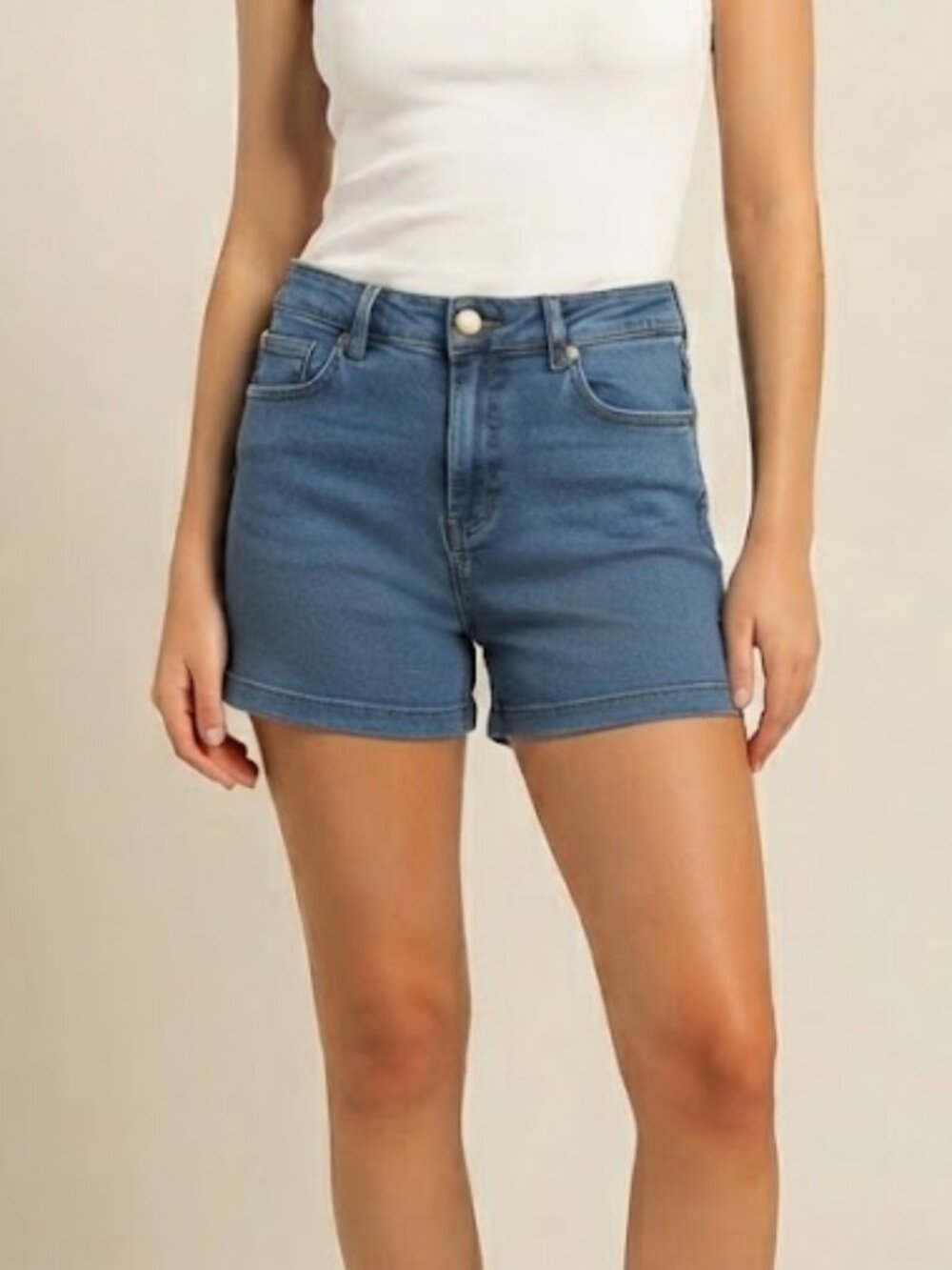 Forever 21 Blue Denim High-Rise Cuff Monochromatic Jean Shorts